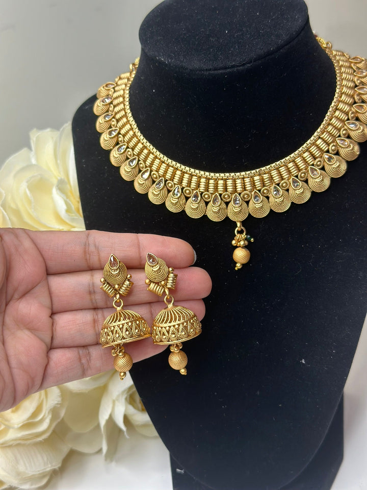 Indian Gold Kundan Jewelry Set Bollywood Necklace Earring Set Ethnic Gold Plated Indian Wedding Jewelry Necklace Set