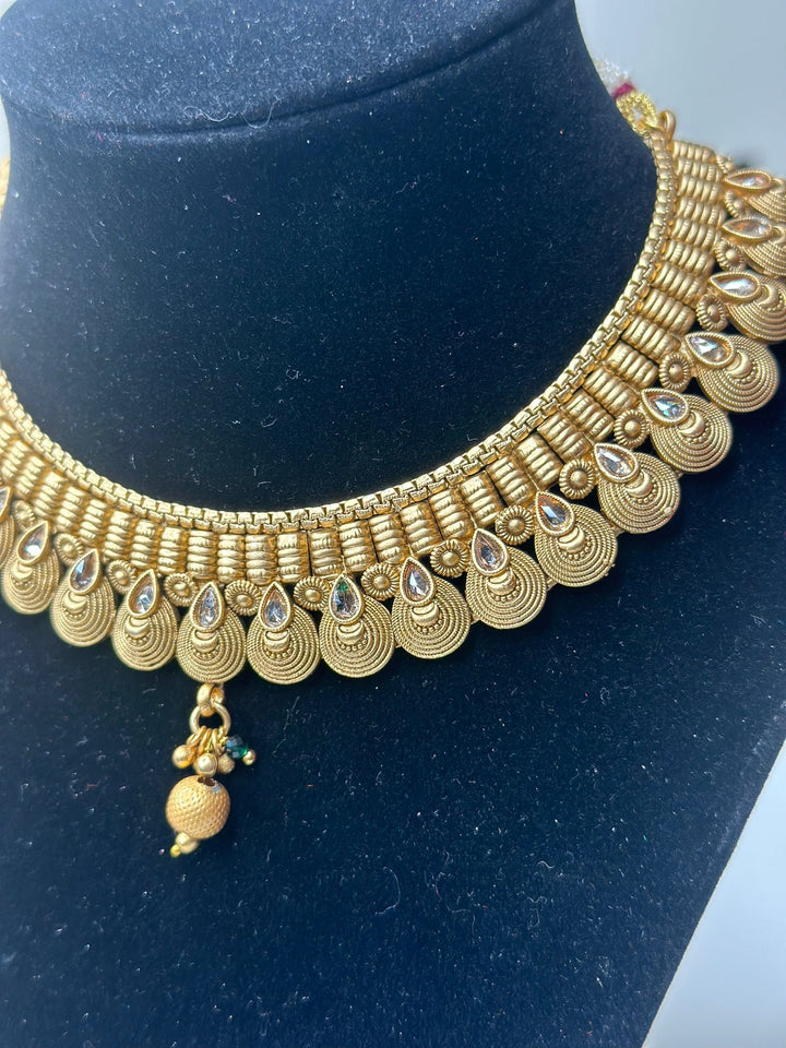 Indian Gold Kundan Jewelry Set Bollywood Necklace Earring Set Ethnic Gold Plated Indian Wedding Jewelry Necklace Set
