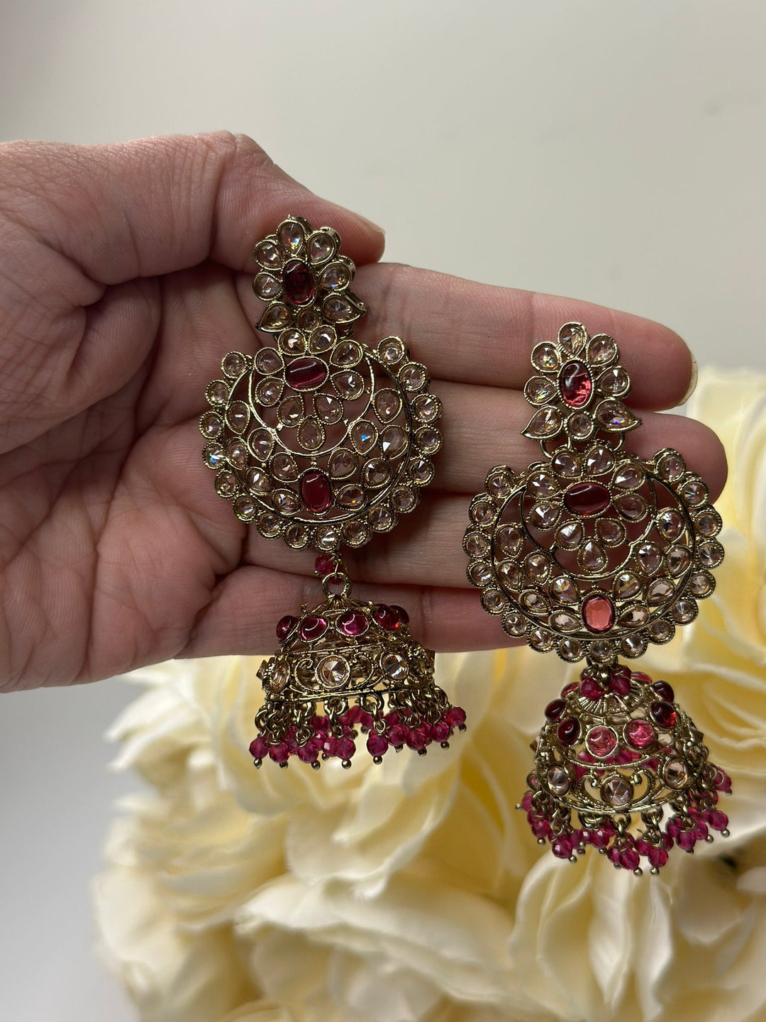 Izhaar Indian Polki Reverse AD Pink Color Necklace with Earrings Tikka / Wedding Jewelry/ Traditional Jewelry/Wedding set/Reverse AD.