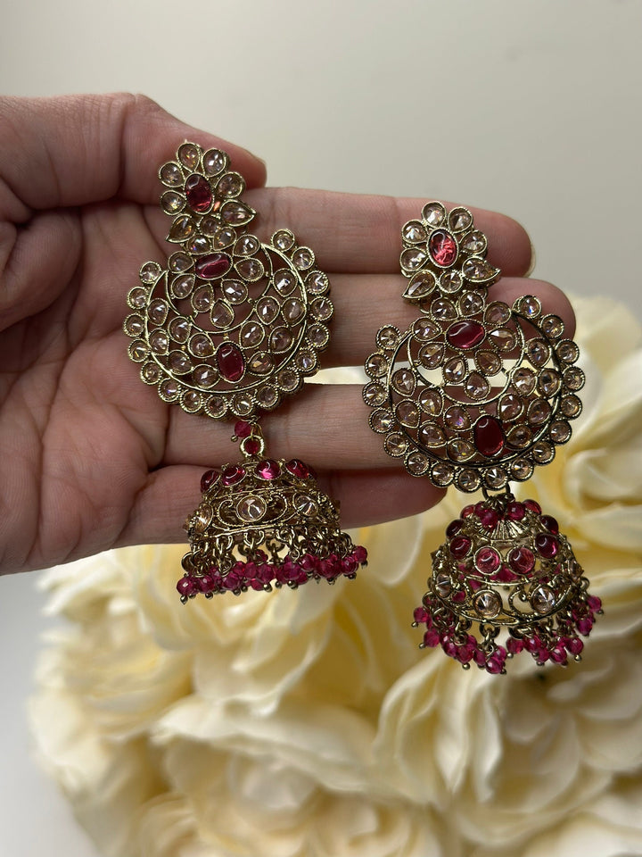 Izhaar Indian Polki Reverse AD Pink Color Necklace with Earrings Tikka / Wedding Jewelry/ Traditional Jewelry/Wedding set/Reverse AD.