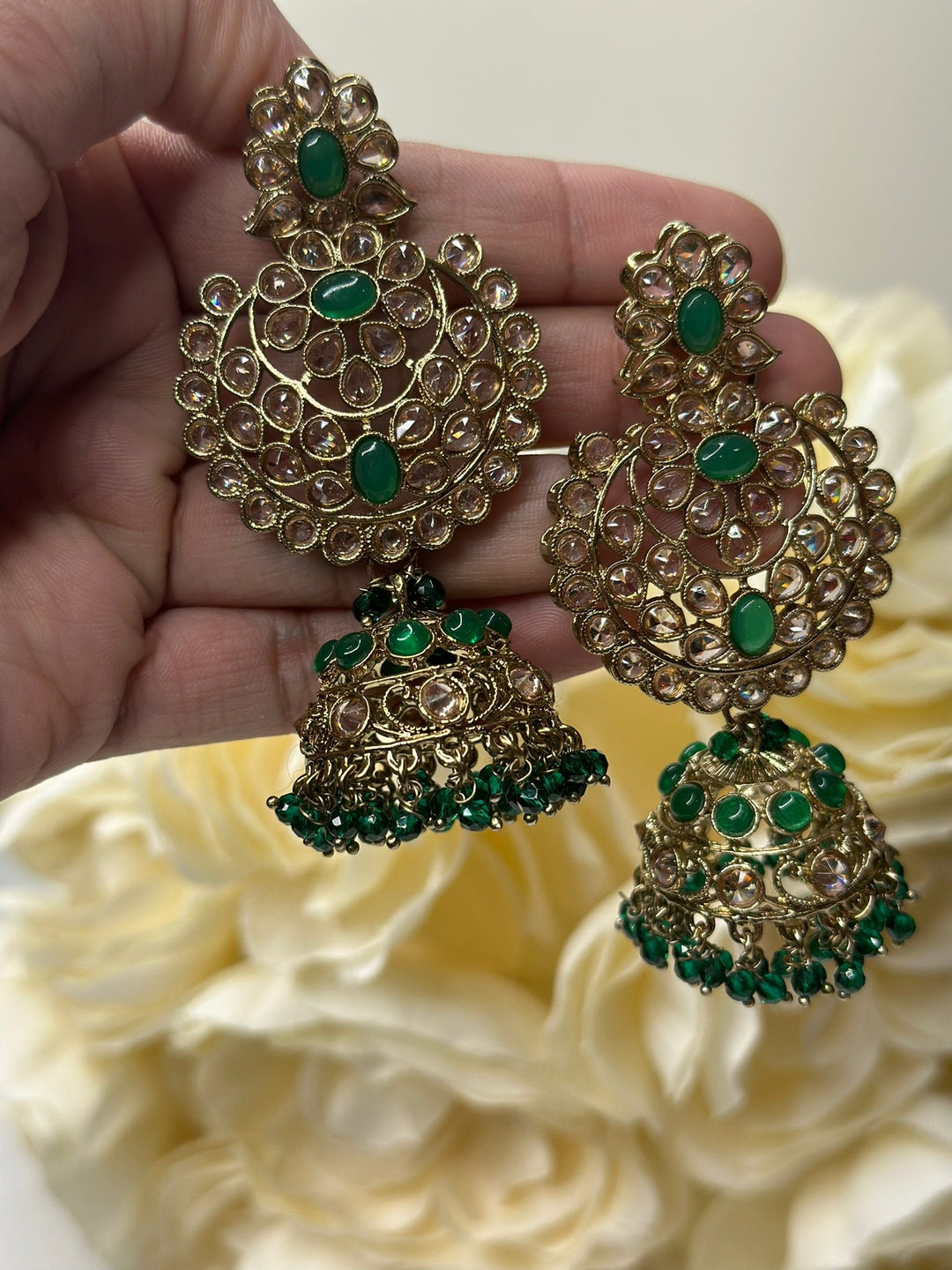 Izhaar Indian Polki Reverse AD Green Color Necklace with Earrings Tikka / Wedding Jewelry/ Traditional Jewelry/Wedding set/Reverse AD.