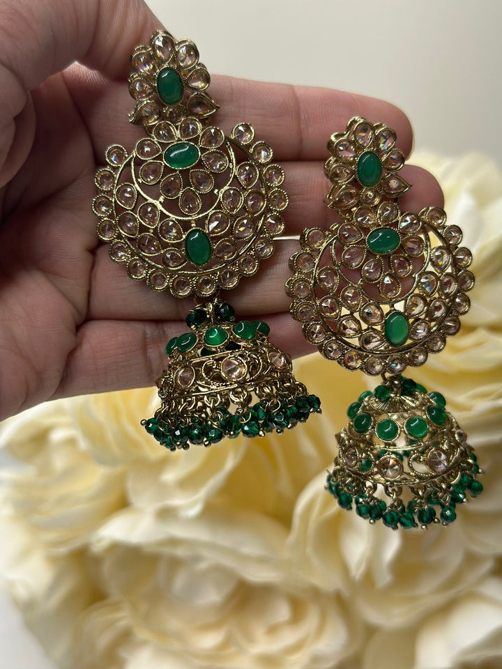 Izhaar Indian Polki Reverse AD Green Color Necklace with Earrings Tikka / Wedding Jewelry/ Traditional Jewelry/Wedding set/Reverse AD.