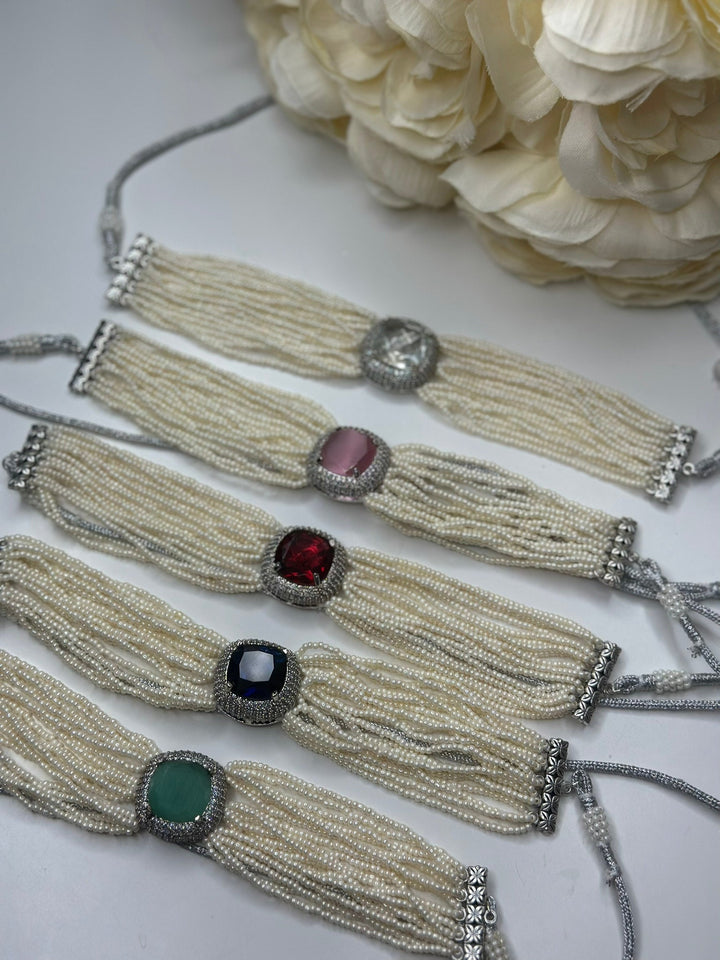 Izhaar American Diamond AD Premium necklace Set/ Choker Necklace Earring Set Ethnic/Asian Wedding Jewelry.