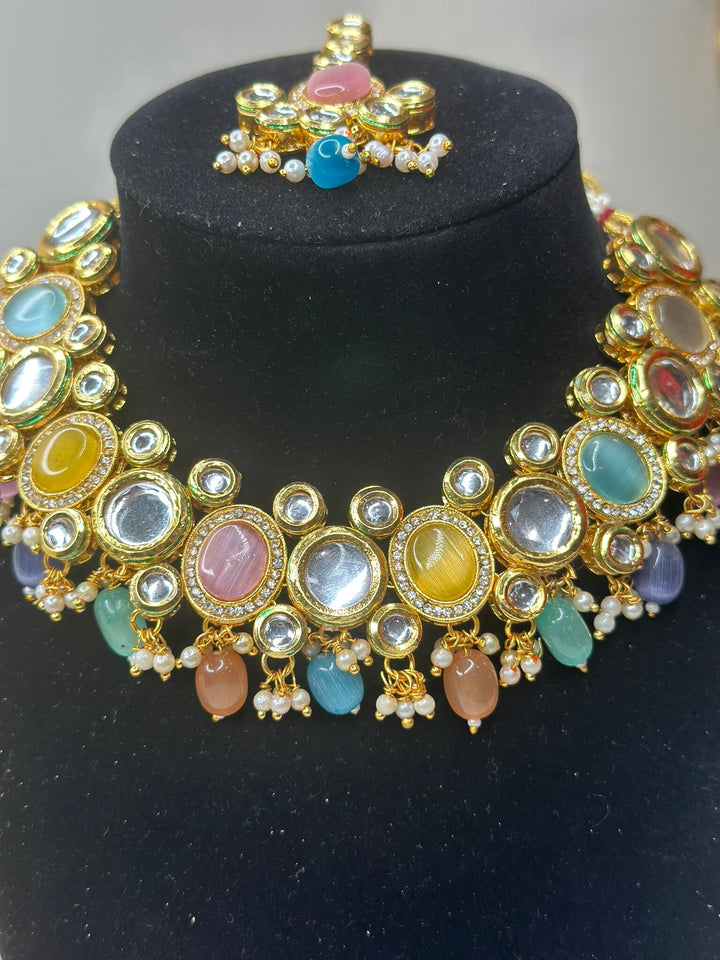 Izhaar Kundan Multi Color Premium necklace Set/ Necklace Earring Tikka Set Ethnic/Asian Wedding Jewelry.