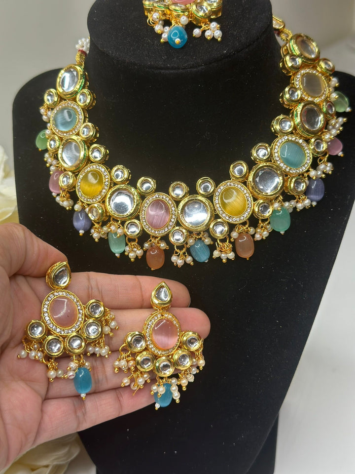 Izhaar Kundan Multi Color Premium necklace Set/ Necklace Earring Tikka Set Ethnic/Asian Wedding Jewelry.