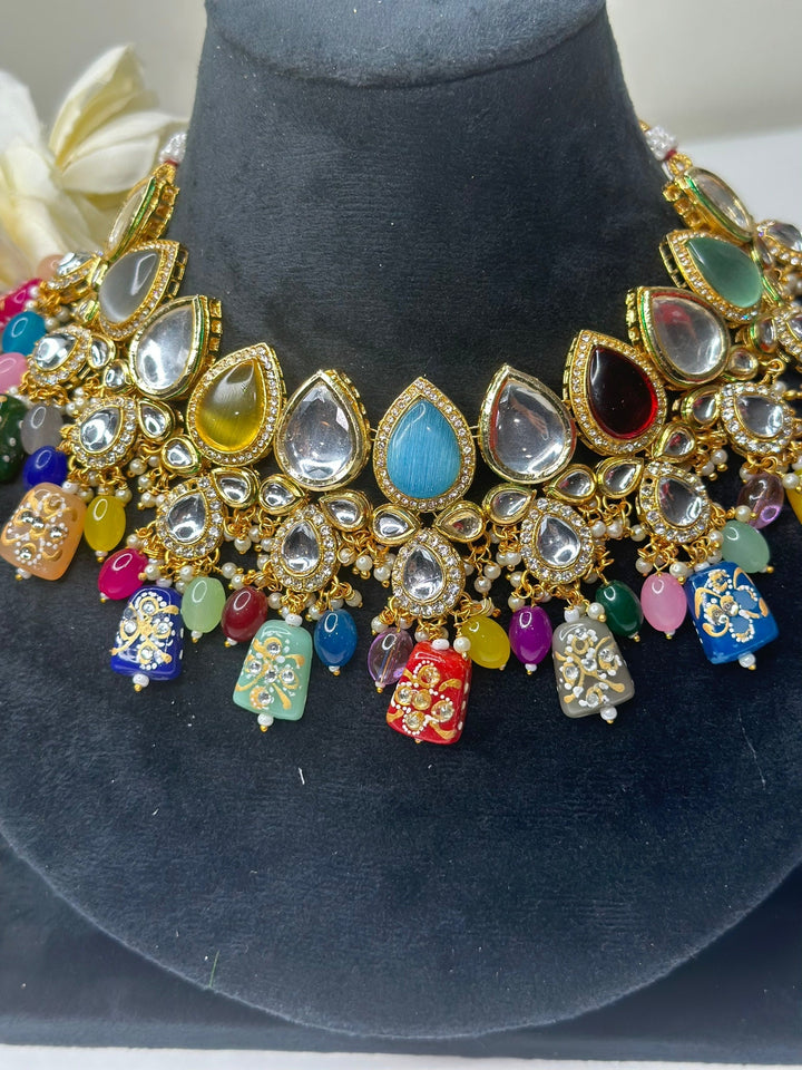 Izhaar Kundan Multi Color Premium necklace Set/ Necklace Earring Tikka Set Ethnic/Asian Wedding Jewelry.