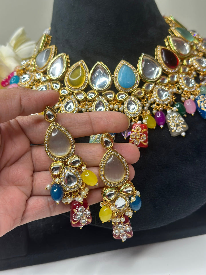 Izhaar Kundan Multi Color Premium necklace Set/ Necklace Earring Tikka Set Ethnic/Asian Wedding Jewelry.