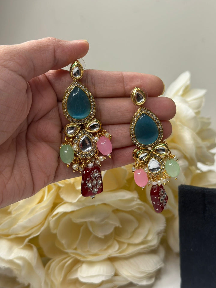 Izhaar Kundan Multi Color Premium necklace Set/ Necklace Earring Tikka Set Ethnic/Asian Wedding Jewelry.