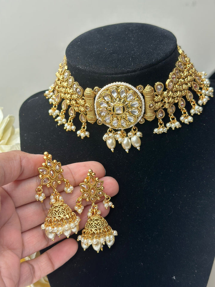 Indian Gold Kundan Jewelry Set Bollywood Necklace Earring Set Ethnic Gold Plated Indian Wedding Jewelry Necklace Set