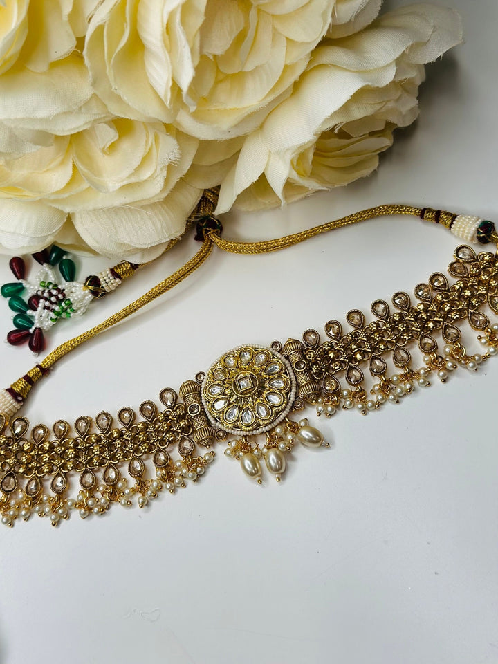Indian Gold Kundan Jewelry Set Bollywood Necklace Earring Set Ethnic Gold Plated Indian Wedding Jewelry Necklace Set