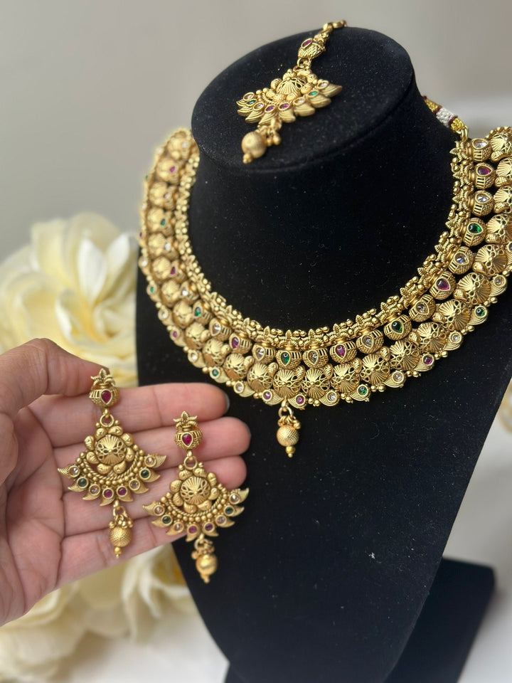 Indian Multi Color Gold Kundan Jewelry Set Bollywood Necklace Earring Tikka Set Ethnic Gold Plated Indian Wedding Jewelry Necklace Set