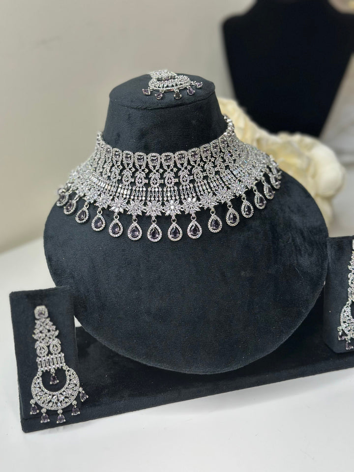 Jean CZ Silver Purple Necklace ADset025