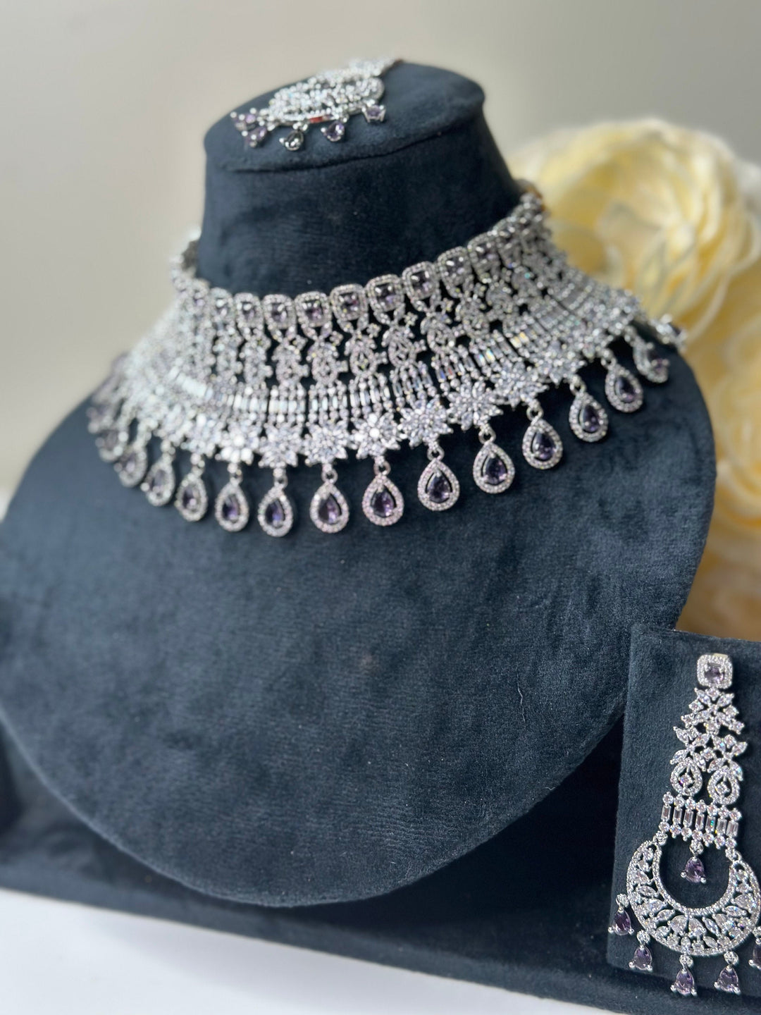 Jean CZ Silver Purple Necklace ADset025