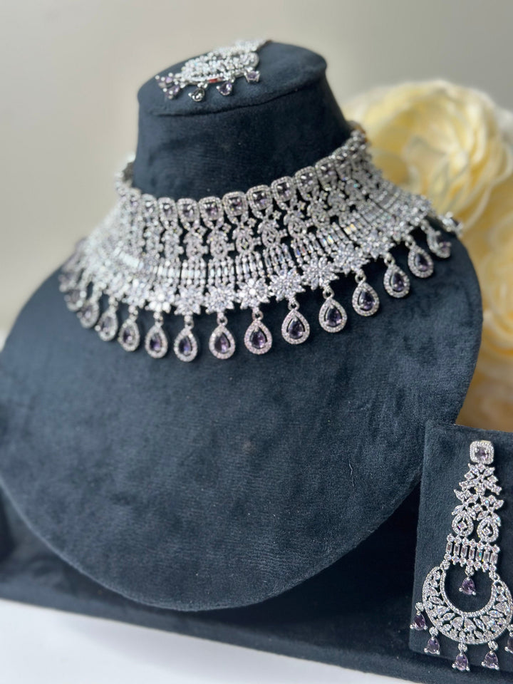 Jean CZ Silver Purple Necklace ADset025