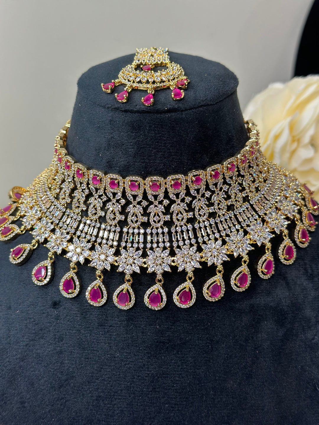 Jean Golden Ruby CZ Necklace ADset025