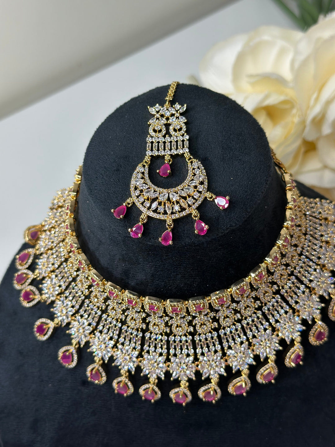 Jean Golden Ruby CZ Necklace ADset025