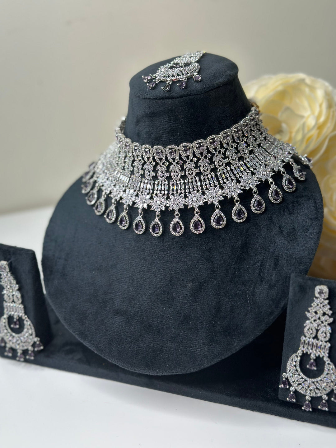 Jean CZ Silver Purple Necklace ADset025