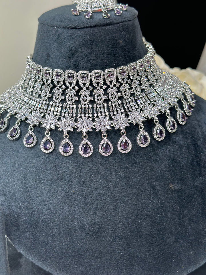Jean CZ Silver Purple Necklace ADset025