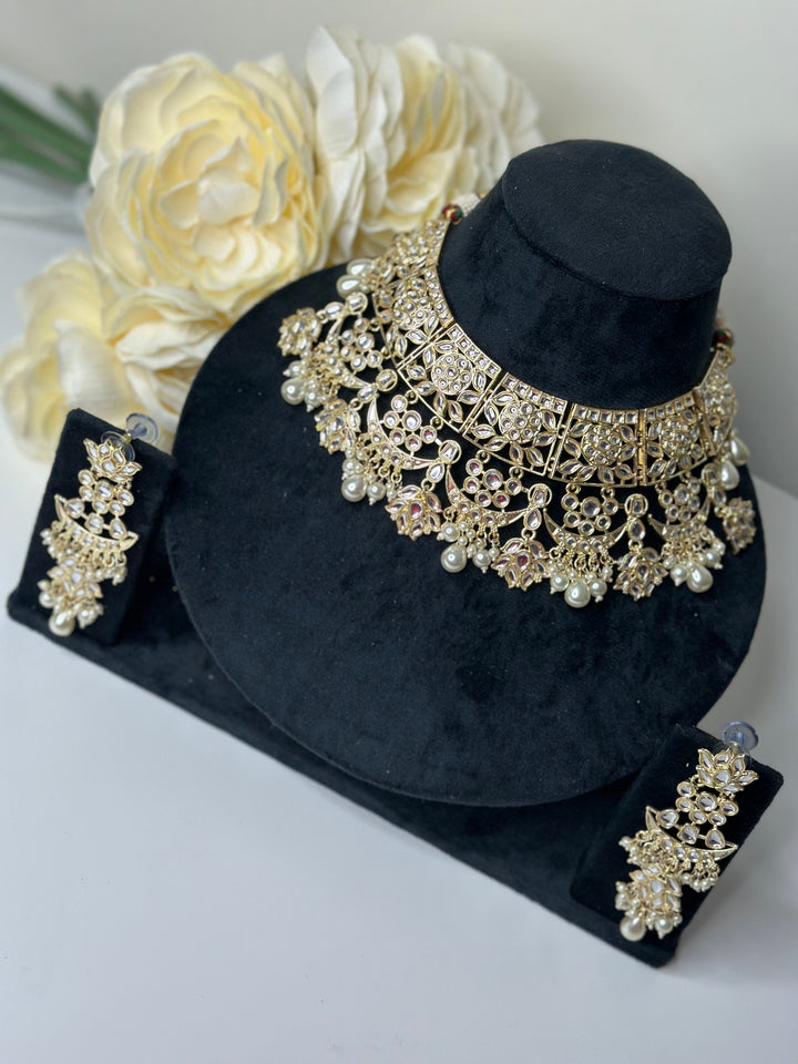Izhaar  Kundan Color Necklace with Earrings /Wedding Jewelry/Traditional Jewelry/Wedding/ Kundan Set/Choker Set.