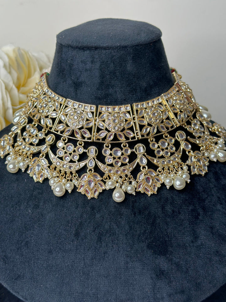 Izhaar  Kundan Color Necklace with Earrings /Wedding Jewelry/Traditional Jewelry/Wedding/ Kundan Set/Choker Set.