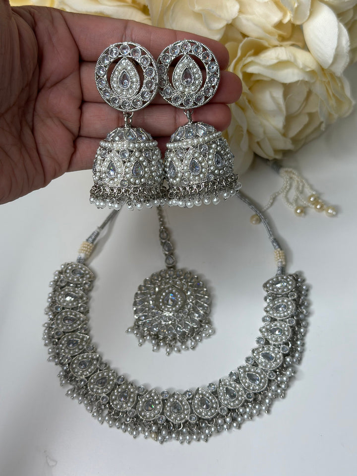 Izhaar Indian Polki Reverse AD white Color Necklace Set Traditional Jewelry