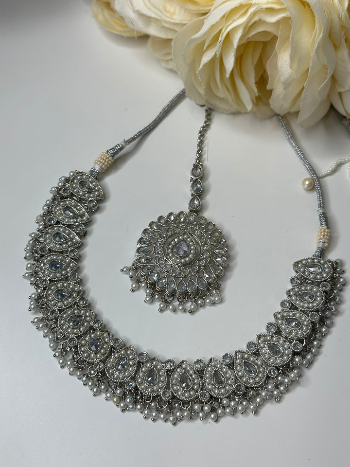 Izhaar Indian Polki Reverse AD white Color Necklace Set Traditional Jewelry