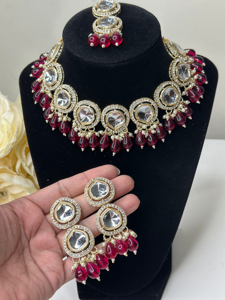 Izhaar Indian Polki Kundan Necklace with Earrings Tikka / Wedding Jewelry/ Traditional Jewelry/ Bollywood set/ Indian wedding set Karuna
