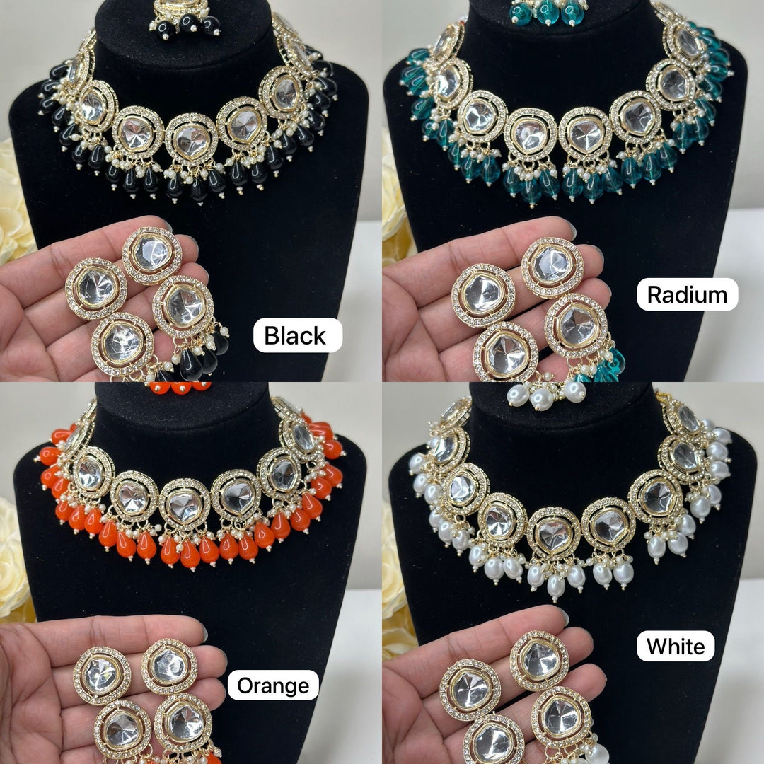 Izhaar Indian Polki Kundan Necklace with Earrings Tikka / Wedding Jewelry/ Traditional Jewelry/ Bollywood set/ Indian wedding set Karuna