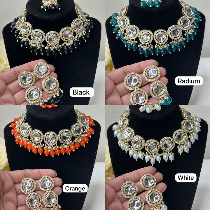 Izhaar Indian Polki Kundan Necklace with Earrings Tikka / Wedding Jewelry/ Traditional Jewelry/ Bollywood set/ Indian wedding set Karuna