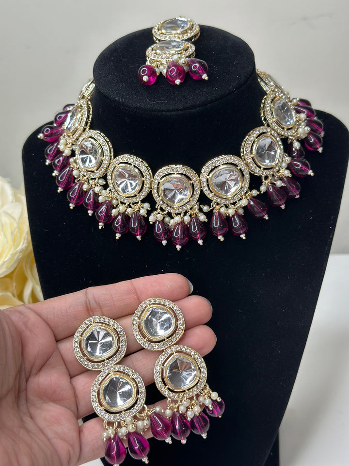 Izhaar Indian Polki Kundan Necklace with Earrings Tikka / Wedding Jewelry/ Traditional Jewelry/ Bollywood set/ Indian wedding set Karuna