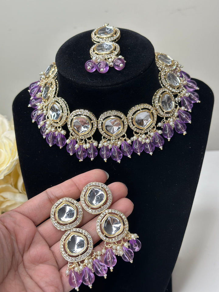Izhaar Indian Polki Kundan Necklace with Earrings Tikka / Wedding Jewelry/ Traditional Jewelry/ Bollywood set/ Indian wedding set Karuna