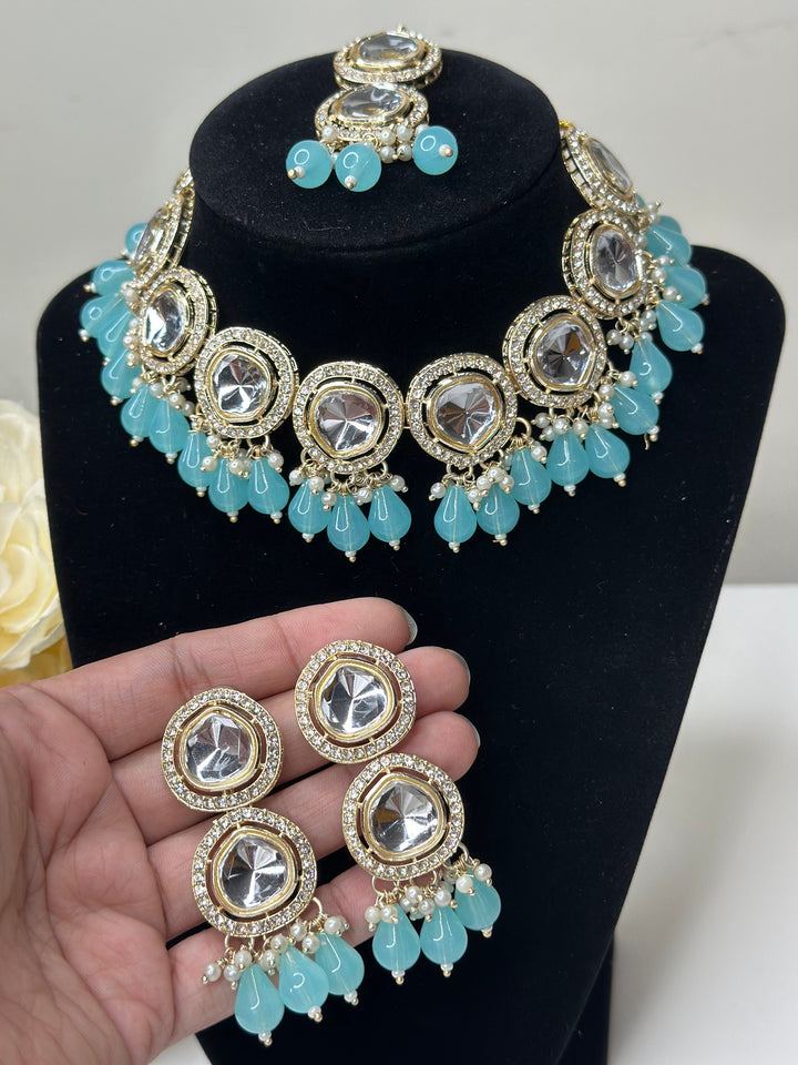 Izhaar Indian Polki Kundan Necklace with Earrings Tikka / Wedding Jewelry/ Traditional Jewelry/ Bollywood set/ Indian wedding set Karuna
