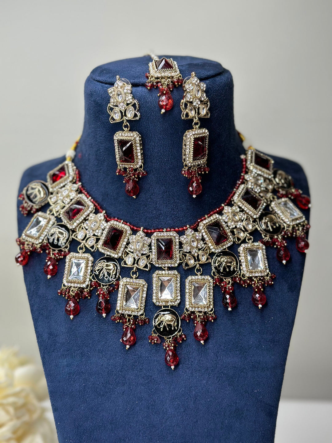 Izhaar Indian Polki Reverse AD L. Pink Color Necklace with Earrings Tikka / Wedding Jewelry/ Traditional Jewelry/Wedding set/Reverse Kavya
