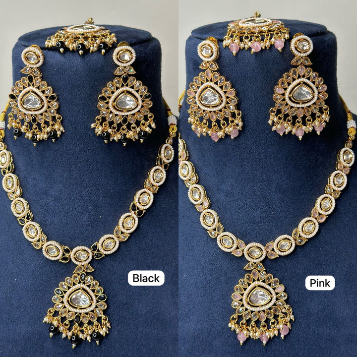 Izhaar Indian Polki Kundan Necklace with Earrings Tikka / Wedding Jewelry/ Traditional Jewelry/ Bollywood set/ Indian wedding set Fiza