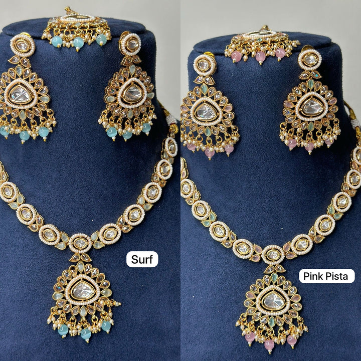 Izhaar Indian Polki Kundan Necklace with Earrings Tikka / Wedding Jewelry/ Traditional Jewelry/ Bollywood set/ Indian wedding set Fiza