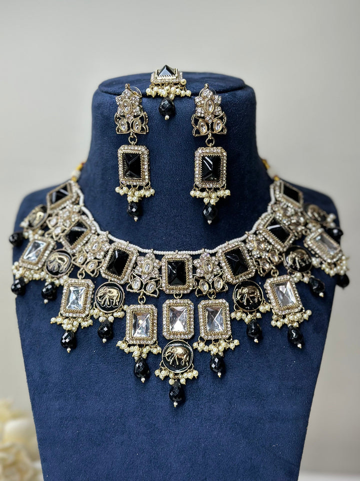 Izhaar Indian Polki Reverse AD L. Pink Color Necklace with Earrings Tikka / Wedding Jewelry/ Traditional Jewelry/Wedding set/Reverse Kavya