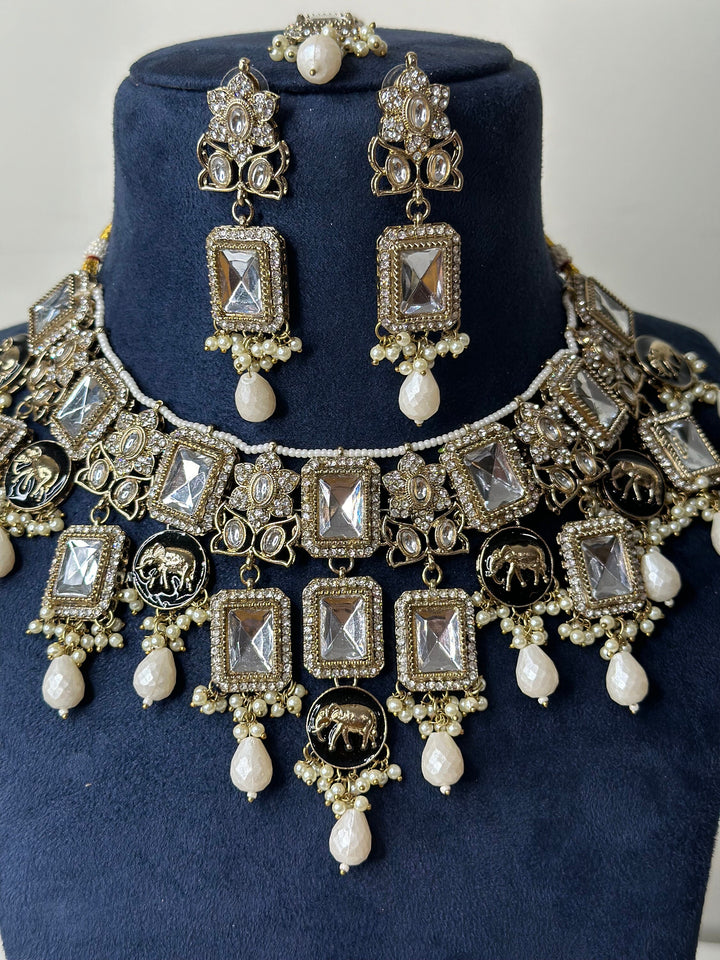 Izhaar Indian Polki Reverse AD L. Pink Color Necklace with Earrings Tikka / Wedding Jewelry/ Traditional Jewelry/Wedding set/Reverse Kavya