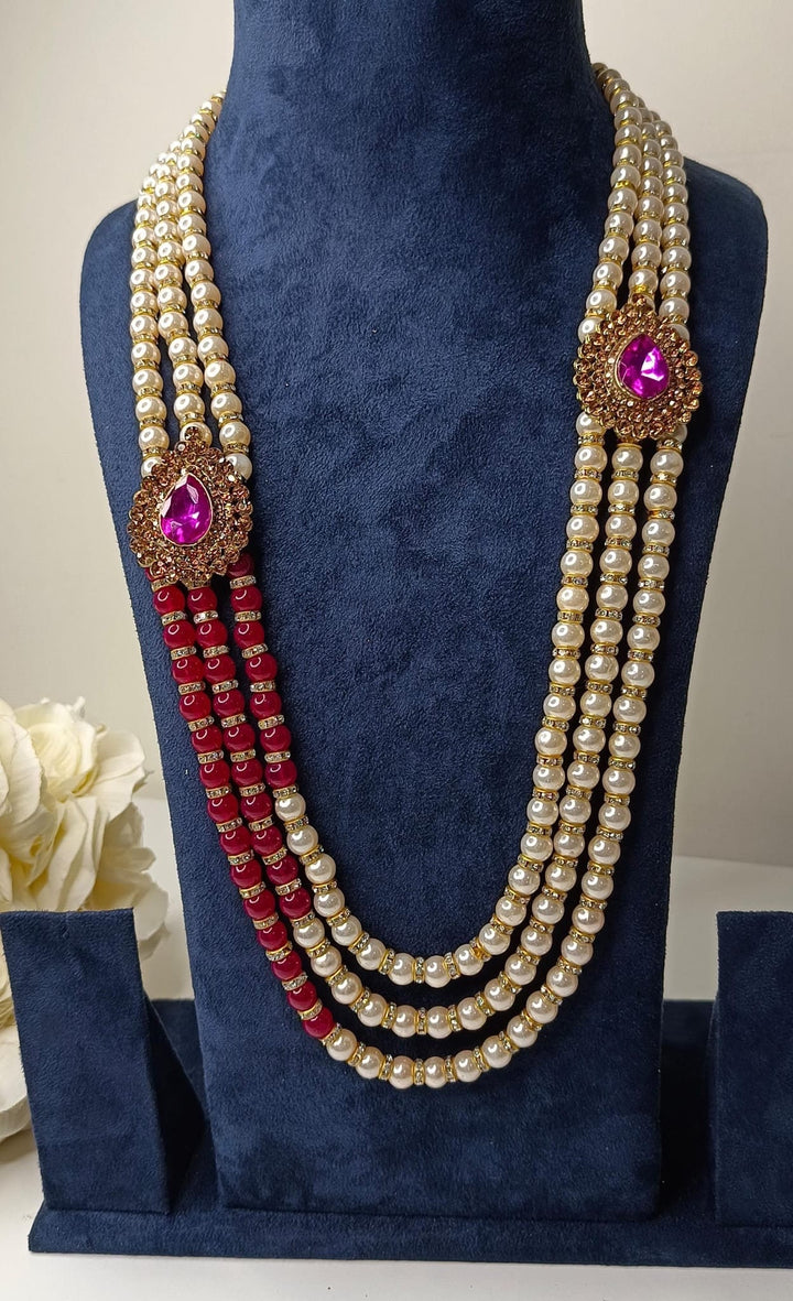 Izhaar Indian Groom Wedding Traditional Men necklace Handmade Jewelry Three Layers Mala