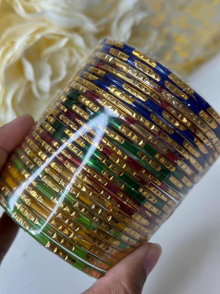 Multicolored Gold Texture Glass Bangles