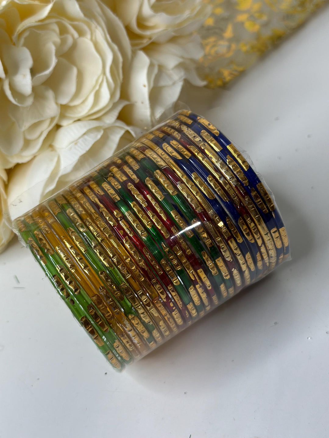 Multicolored Gold Texture Glass Bangles