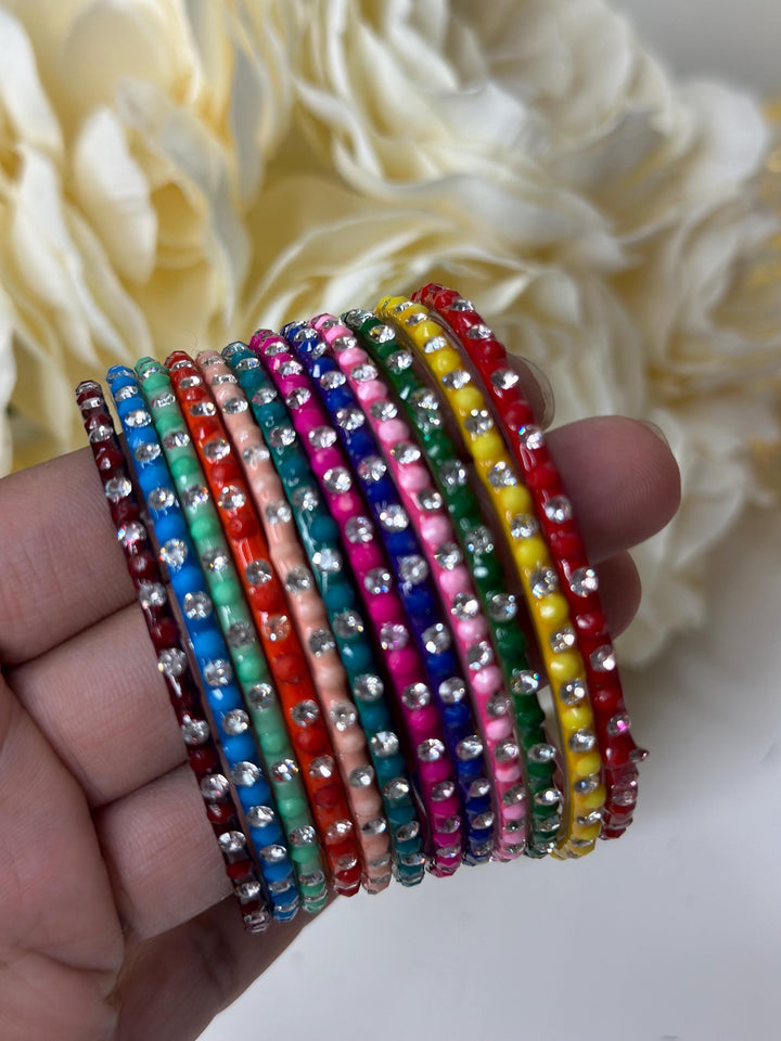 Multicolor Silver Diamond Style Glass Bangles
