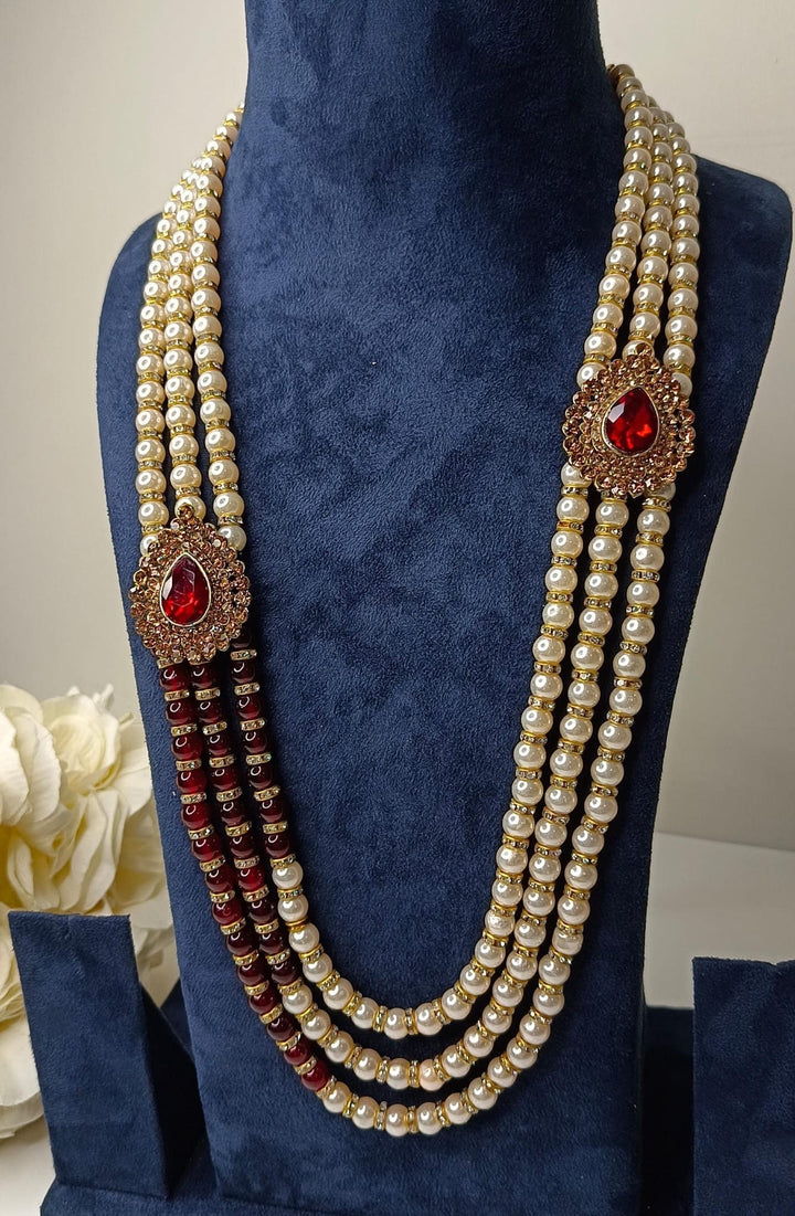 Izhaar Indian Groom Wedding Traditional Men necklace Handmade Jewelry Three Layers Mala