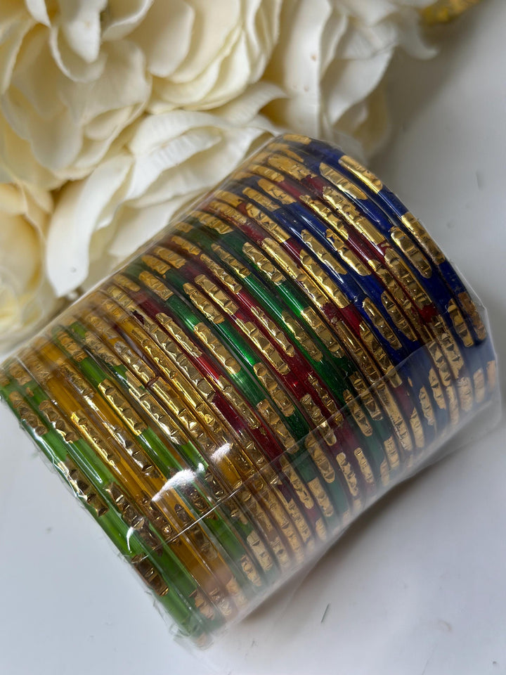 Multicolored Gold Texture Glass Bangles