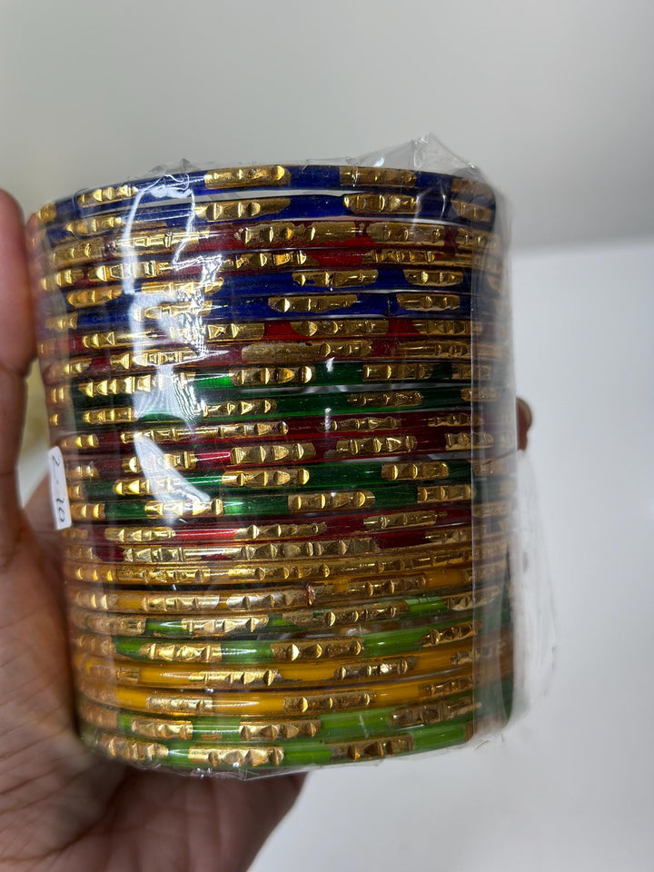 Multicolored Gold Texture Glass Bangles