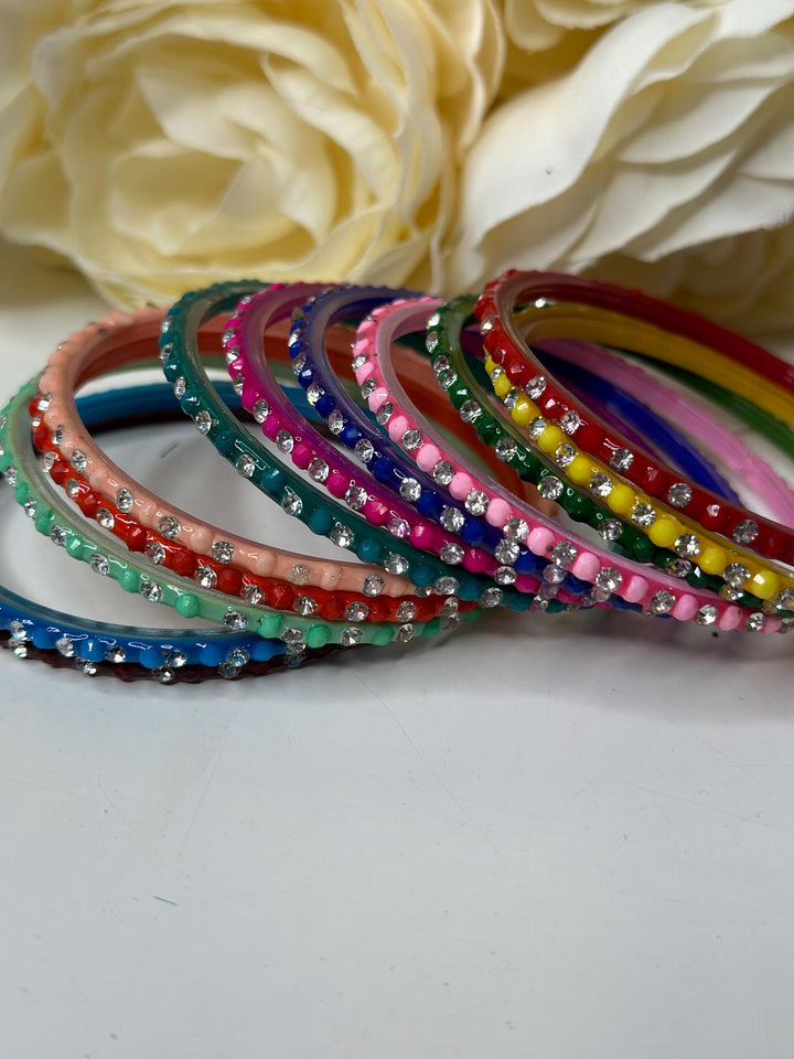 Multicolor Silver Diamond Style Glass Bangles