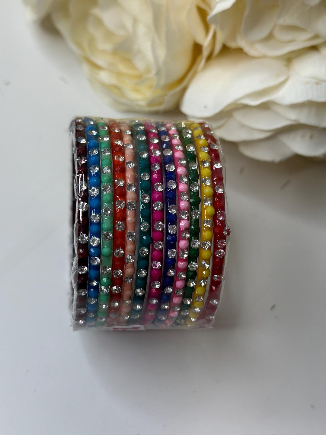 Multicolor Silver Diamond Style Glass Bangles