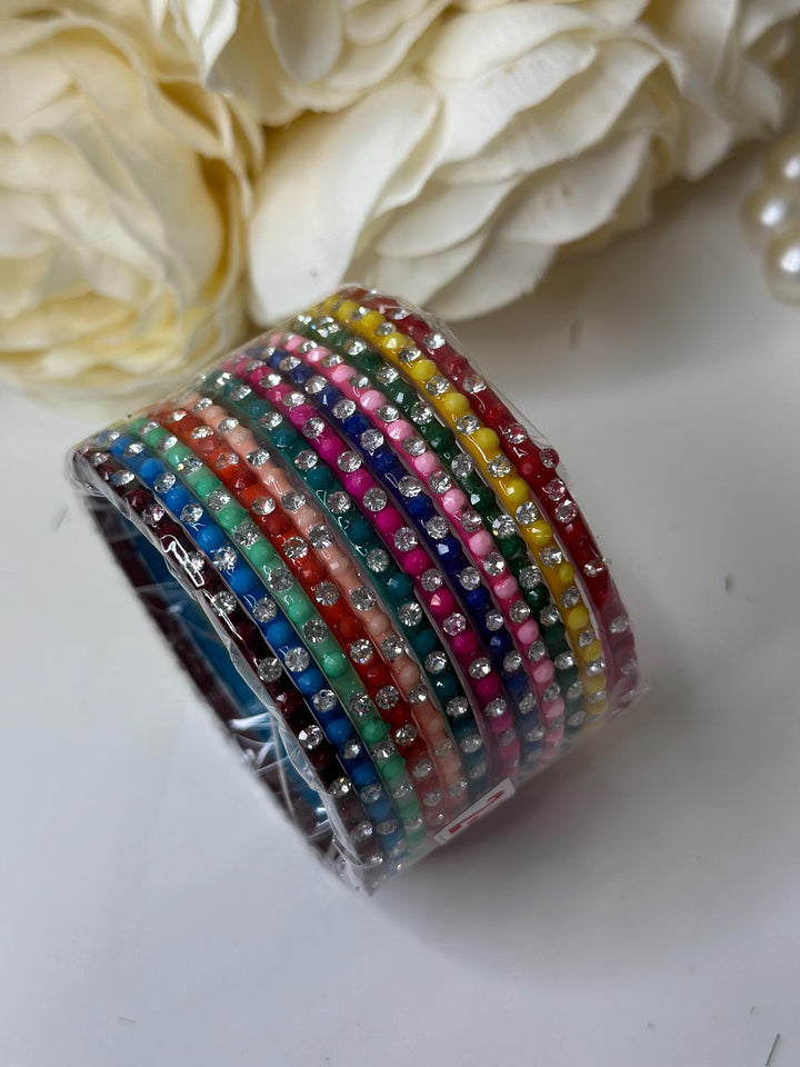 Multicolor Silver Diamond Style Glass Bangles