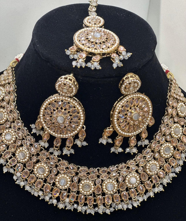 Izhaar Indian Polki Reverse AD Grey Color Necklace with Earrings Tikka / Wedding Jewelry/ Traditional Jewelry/Wedding set/Reverse AD.